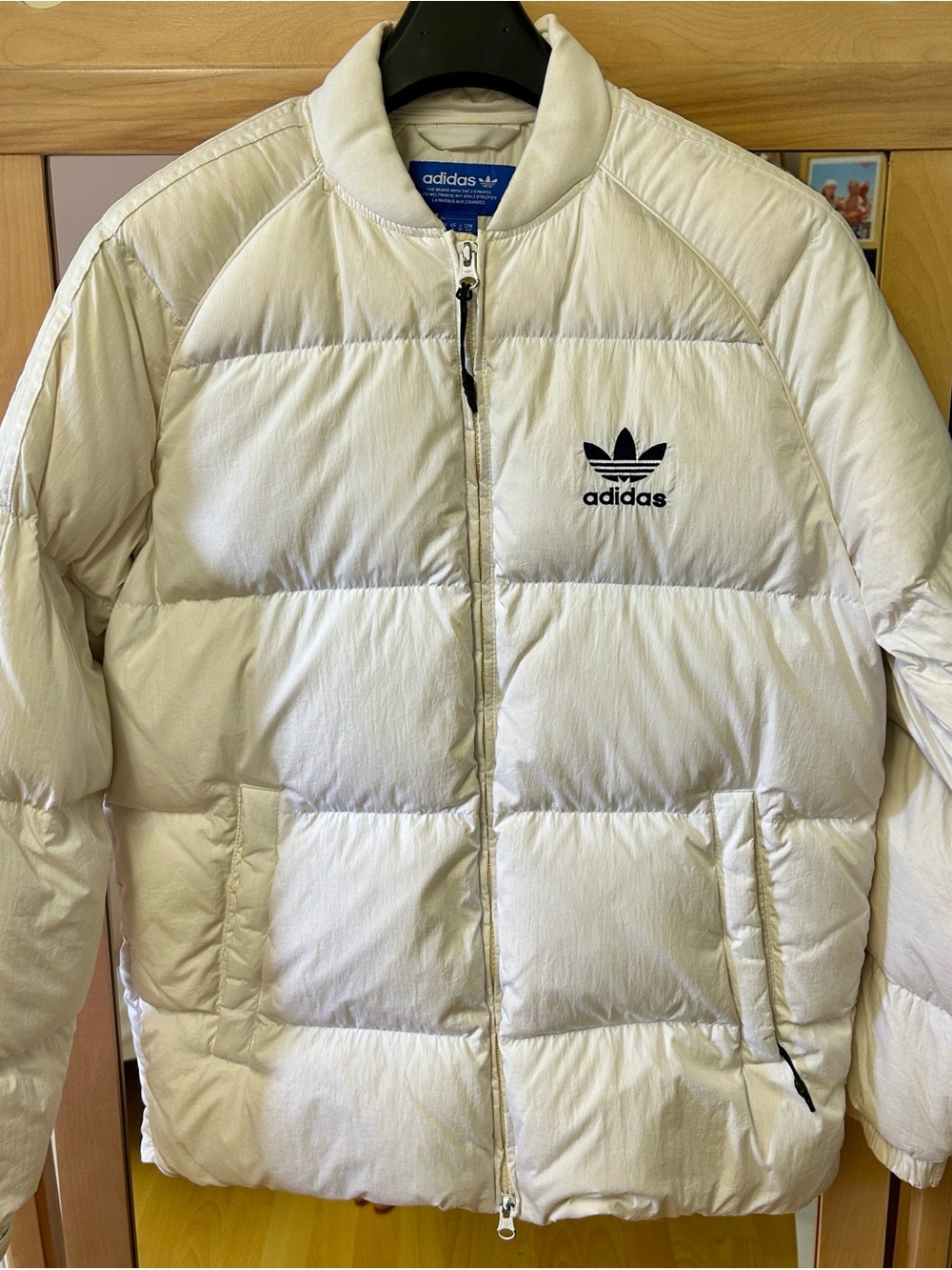 adidas White Quilted Puffer Jacket with Trefoil Chest Logo